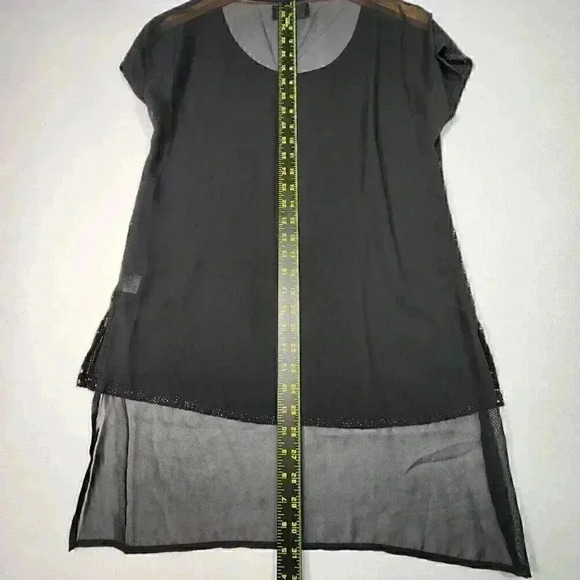 PJK Patterson J Kinkaid Womens Mini Sequined Blouse M Black Sheer Cap Sleeve USA - Picture 13 of 16